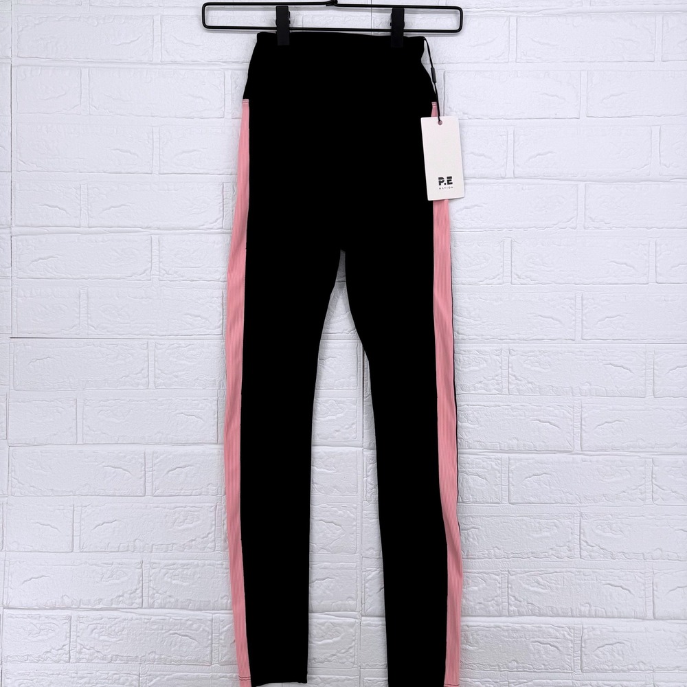 P.E Nation Freeplay 2 Legging Womens S Black Pink Side Stripe Activewear NWT